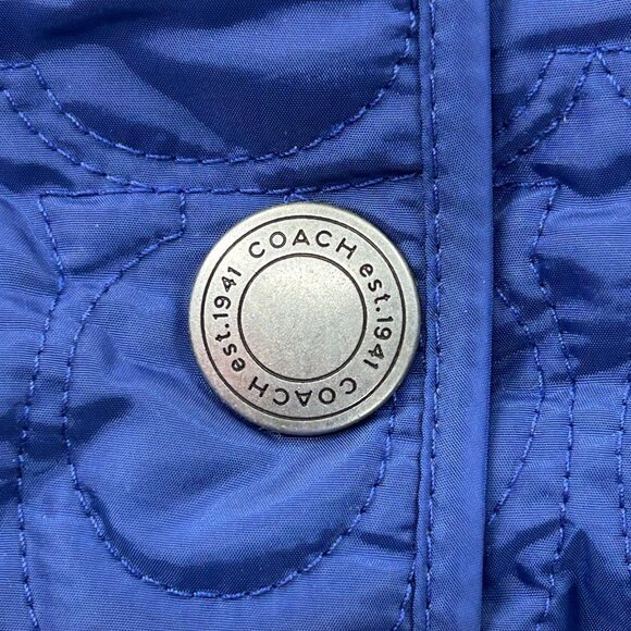 Coach Jacket Womens Large Quilted Light Weight Blue Snap Button Collared - Picture 4 of 10